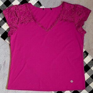 Adrienne Vittadini | Lace Shoulder V-Neck Blouse